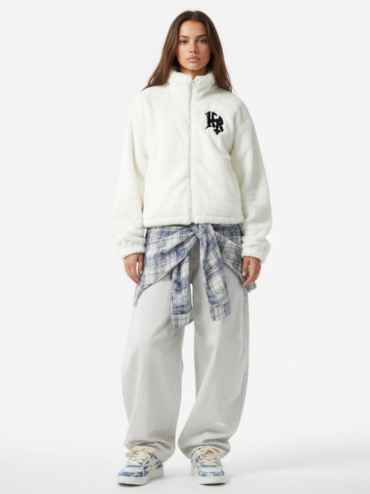 Hip-hop Letter Stand Collar Fur Jacket