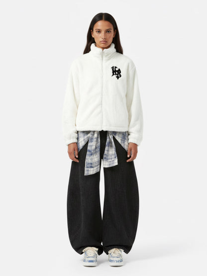 Hip-hop Letter Stand Collar Fur Jacket