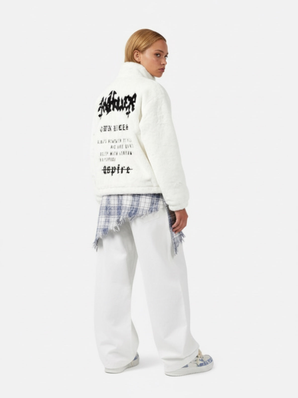 Hip-hop Letter Stand Collar Fur Jacket