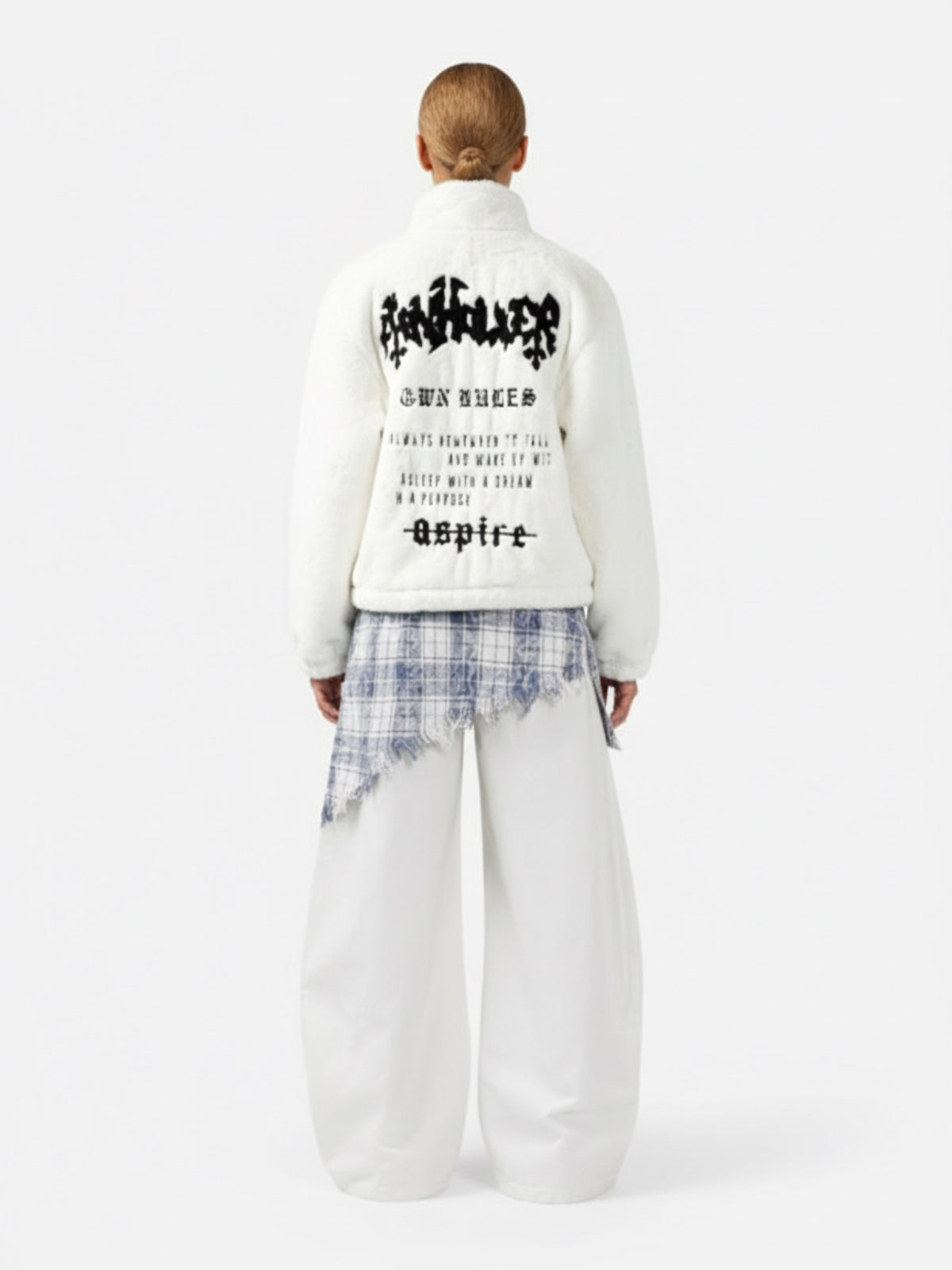 Hip-hop Letter Stand Collar Fur Jacket