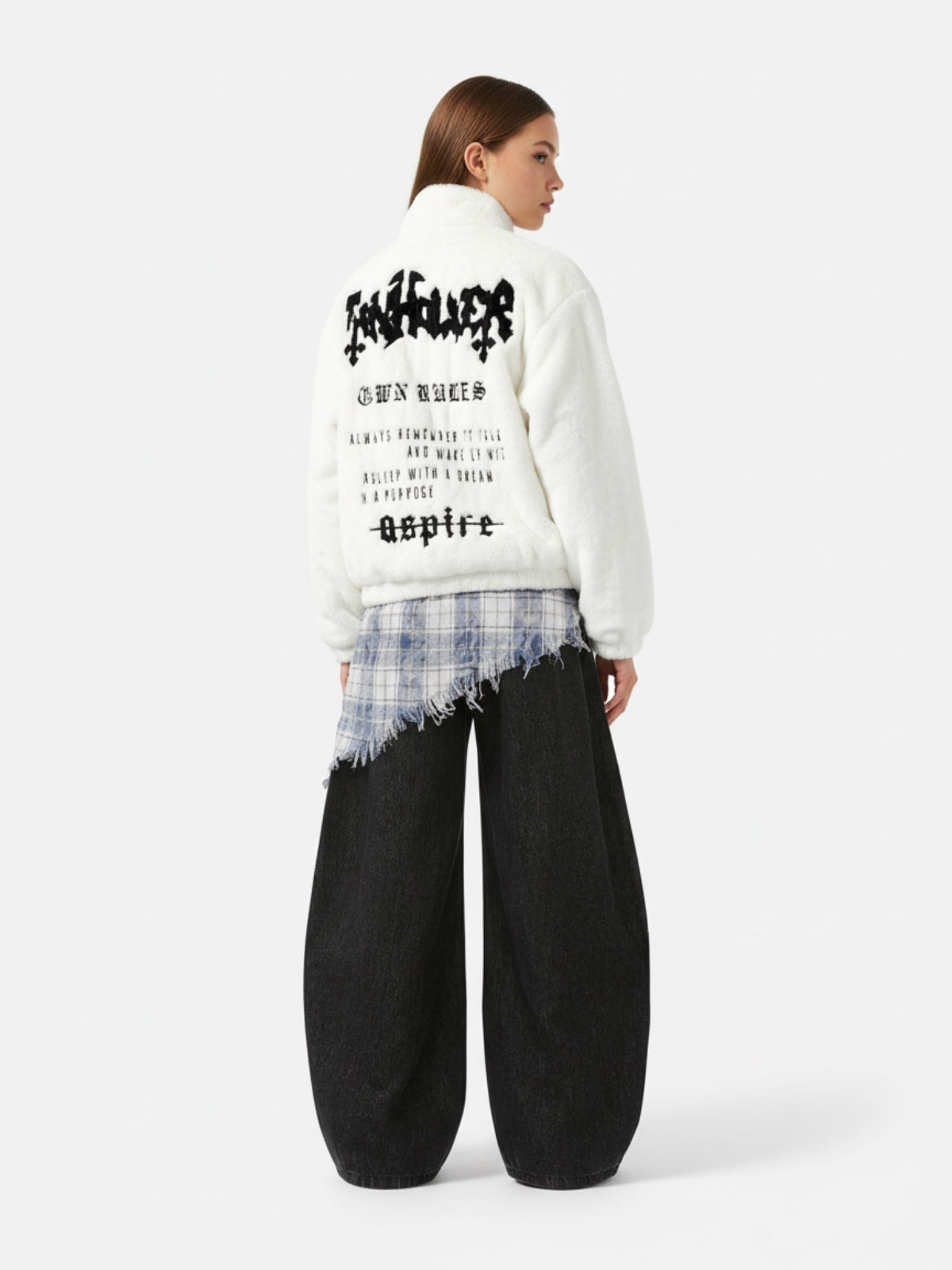 Hip-hop Letter Stand Collar Fur Jacket