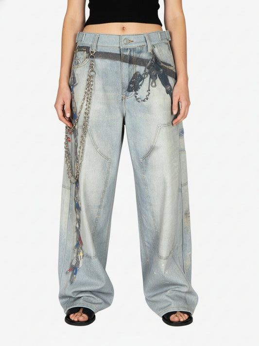 Multi-Keychain Heart Digital Printed Jeans