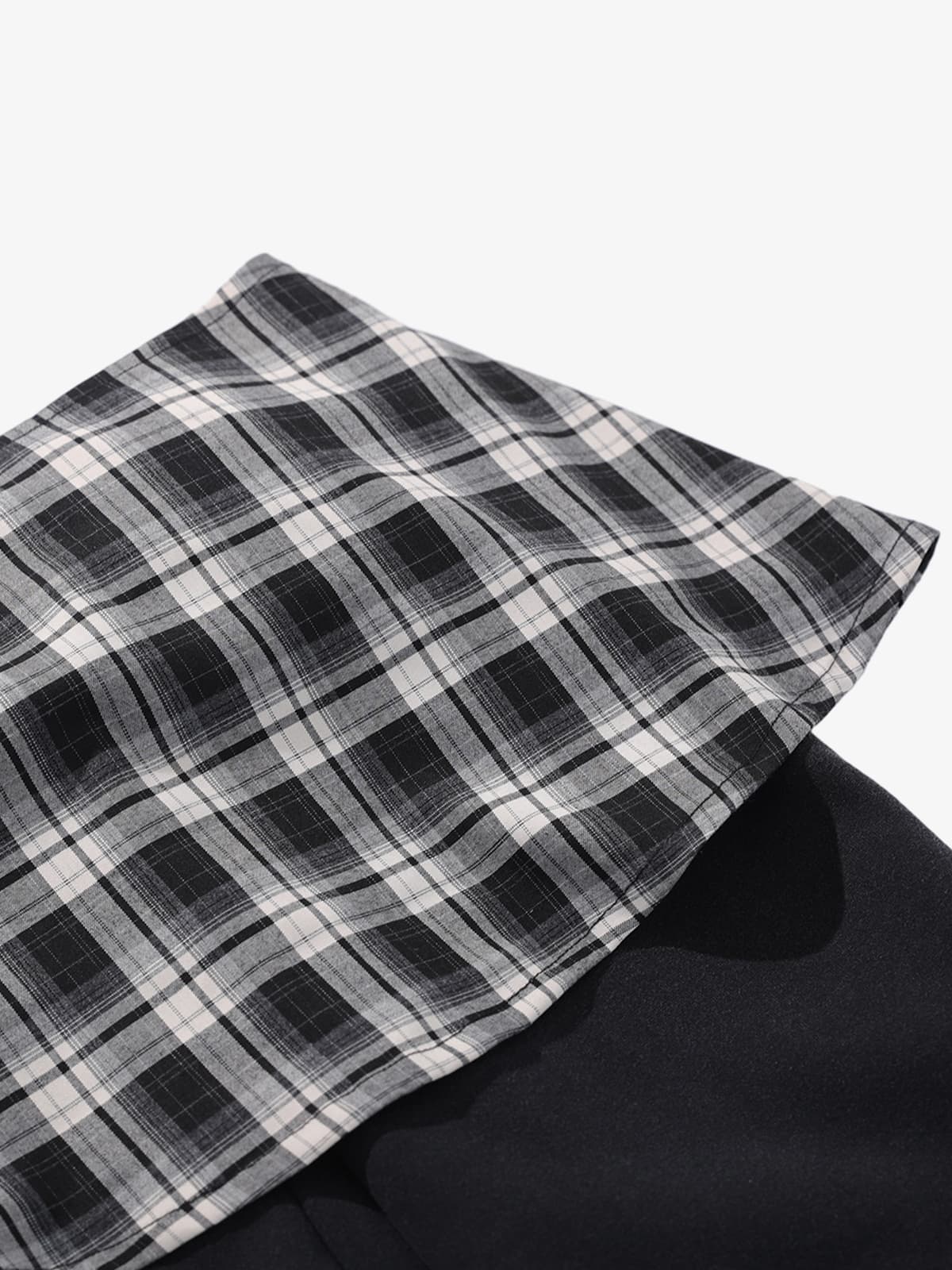 Retro Plaid Patchwork Tie-Belt Wide-Leg Barrel Pants