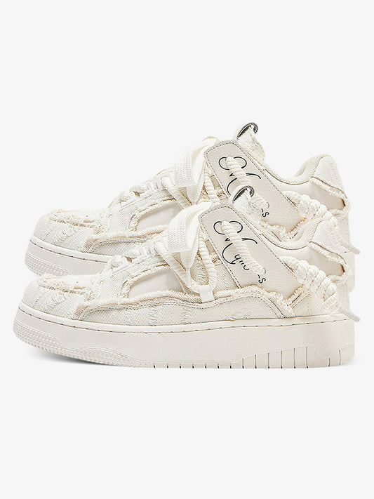 Rubber Sole Contrast Color Destruction Tassel Sneakers