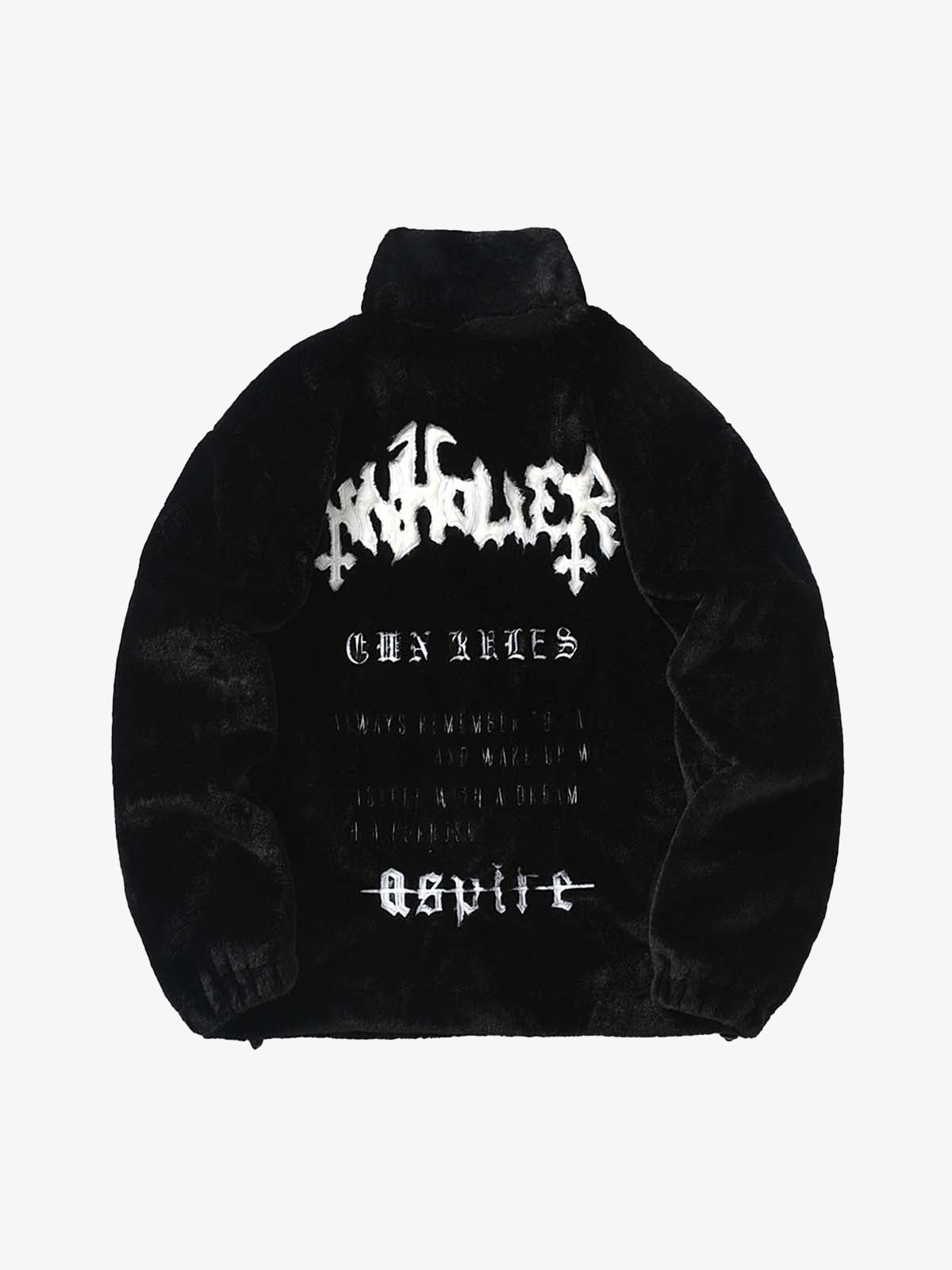 Hip-hop Letter Stand Collar Fur Jacket